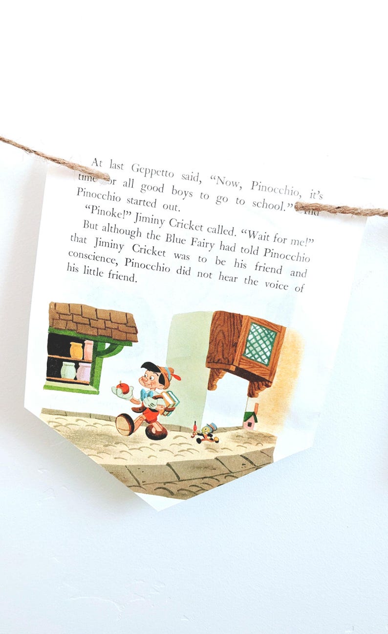 Pinoke School Pinocchio Golden Book Page Garland, Children's Party Banner, Bedroom ...