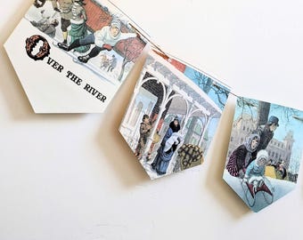 Guirnalda de páginas de libros navideños: pancarta reciclada para fiesta infantil