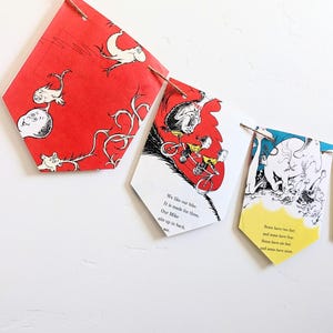 Ein Fisch, zwei Fische, rote Fische, blaue Fische Buchseitengirlande, Dr. Seuss Partydekoration, Wimpelkette für Kinderzimmer