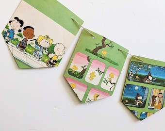 Guirnalda de páginas del libro de Charlie Brown: pancarta de cumpleaños infantil reciclada