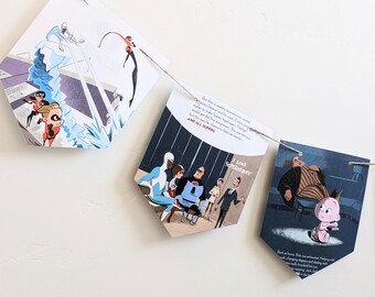 Incredibles 2 Golden Book Page Garland, Children's Party Banner, Nursery Rhyme Bedroom Decoration