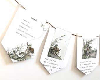 Guirnalda de páginas de libro de rana y sapo, pancarta para fiesta infantil, decoración de dormitorio con rimas infantiles