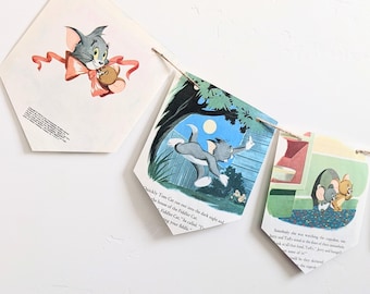 Tom & Jerry Golden Book Page Garland, Children's Party Banner, Nursery Rhyme Bedroom Decoration