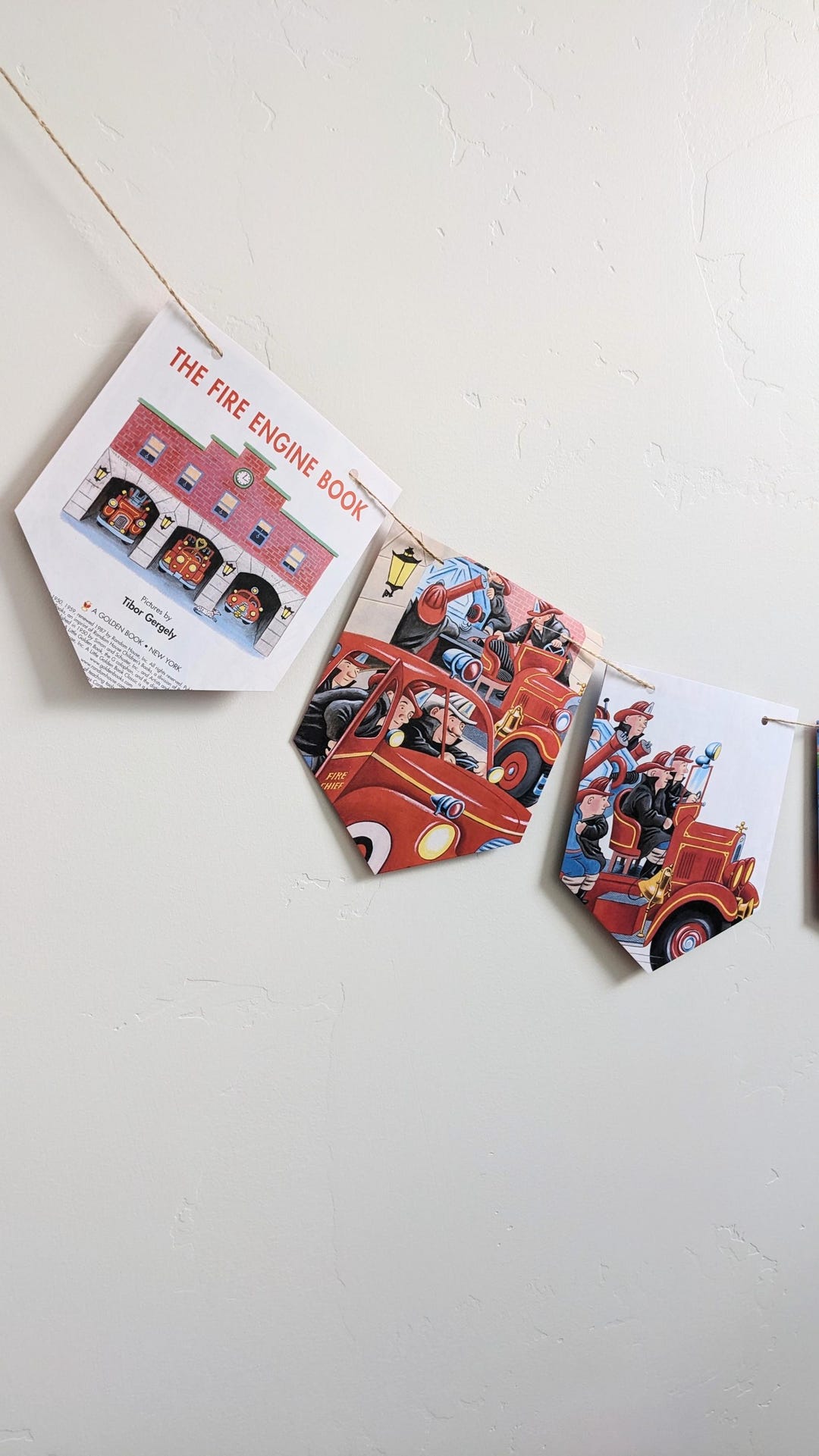 Fire Engine Rhyme The Fire Engine Golden Book Page Garland, Children's Party Banner ...