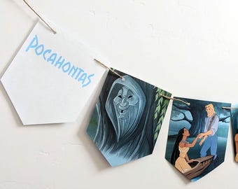 Pocahontas Golden Book Page Garland, Children's Party Banner, Nursery Rhyme Bedroom Decoration