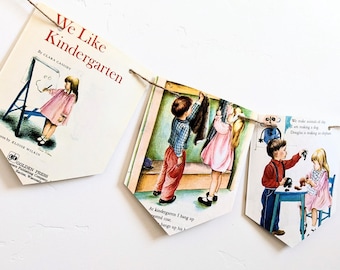 We Like Kindergarten Golden Book Page Garland, Children's Party Banner, Bedroom Decoration