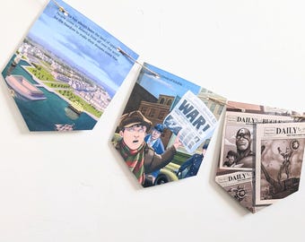 Guirnalda de páginas doradas del Capitán América, pancarta para fiesta infantil, decoración de dormitorio con rimas infantiles