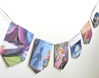 Guirnalda de páginas doradas del libro de Cenicienta, pancarta para fiesta infantil, decoración de dormitorio