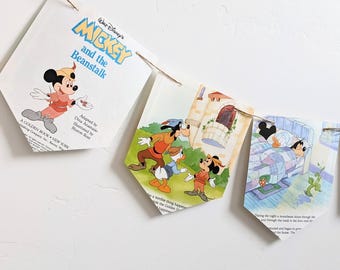 Mickey and the Beanstalk Golden Book Page Garland, Children's Party Banner, Nursery Rhyme Bedroom Decoration