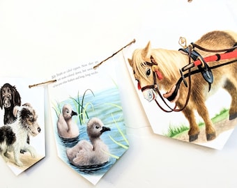 Guirnalda de páginas doradas de animales de granja para bebés, pancarta para fiesta infantil, decoración de dormitorio con rimas infantiles