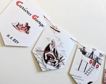 Guirnalda de páginas de libro de Jorge el Curioso, pancarta para fiesta infantil, decoración de dormitorio con rimas infantiles