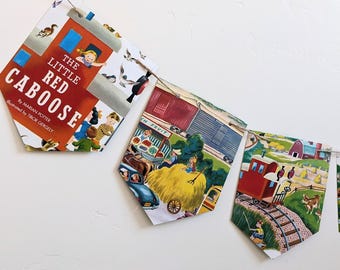 The Little Red Caboose Golden Book Page Garland, Children's Party Banner, Nursery Rhyme Bedroom Decoration