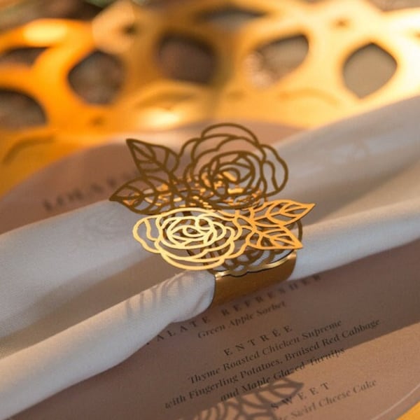 Personalized Rose Flower Napkin Ring / Napkin Wrap for Wedding, Anniversary : SVG for Cricut, Laser, Cutting Machines