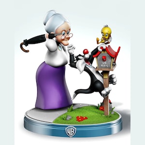 Archivo STL 3D de Silvestre, Piolín y Abuela - 3 figuras - Impresora 3D