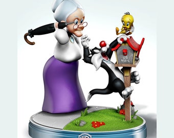Sylvester, Tweety, Granny 3D STL file - 3 figure - 3D Printer