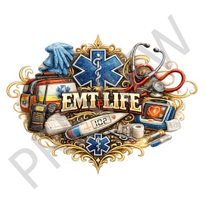 Logotipo gráfico PNG de EMT Life / Técnico médico de emergencias Gráfico PNG / Diseño EMT Clipart / Apreciación de la vida EMT Clipart