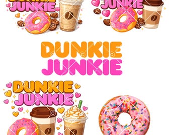 Dunkie junkie png graphic design clipart donut coffee shop Frappuccino for tumbler wraps t shirt sublimation tote bags resin epoxy crafts
