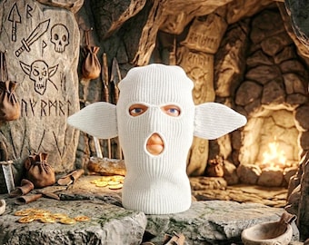 Spiked Crochet Balaclava - Custom Ski Mask with Horns - Punk 3 Hole Balaclava for Snowboarding - Gothic Knit Ski Mask Beanie