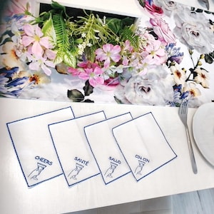 Set 4 embroidered cocktail napkins, Custom cocktail napkins, cotton, personalized cocktail napkins, wedding napkins, 2th anniversary gift