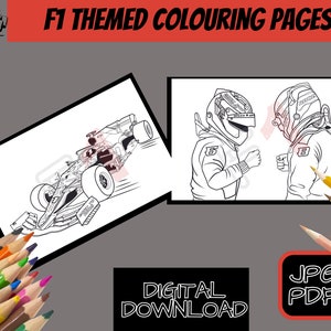 F1 themed Colouring Pages set of 2 F1 printables Coloring Page digital download