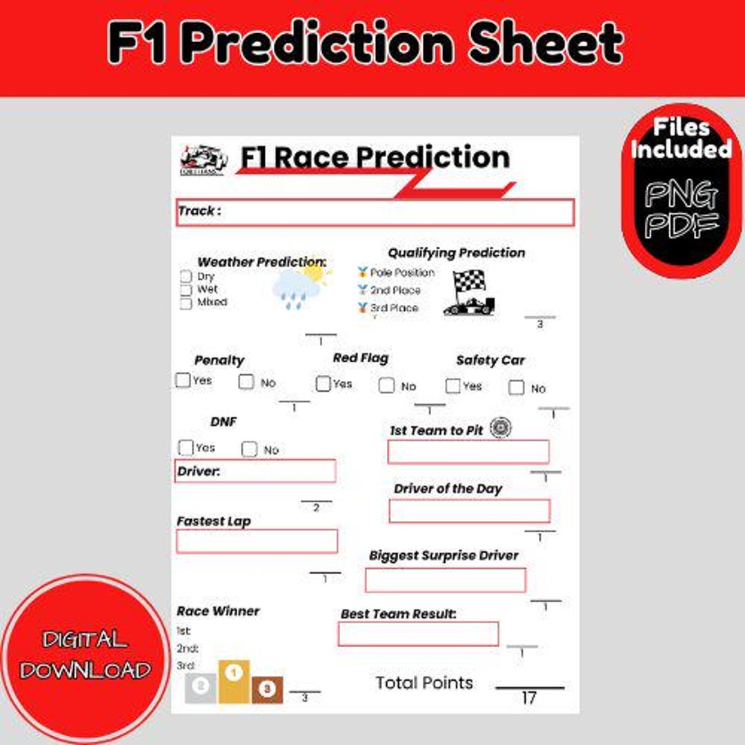 Formula 1 Watch Party Race Prediction Worksheet– Printable Game for ...