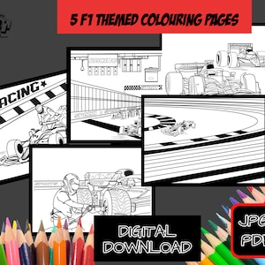 F1 themed Colouring Pages set of 5 F1 printables Coloring Page digital download