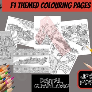 F1 themed Colouring Pages set of 5 F1 printables Coloring Page digital download