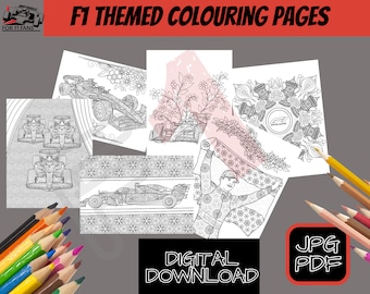 F1 themed Colouring Pages set of 5 F1 printables Coloring Page digital download