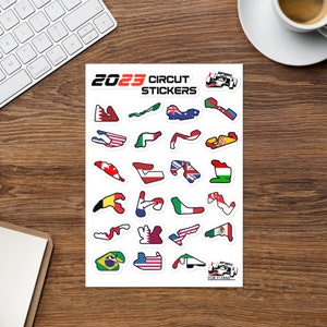 F1 Circuit Sticker sheet Formula one 1 Race track with Country Flag stickers