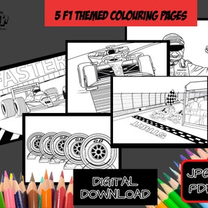 F1 themed Colouring Pages set of 5 F1 printables Coloring Page digital download