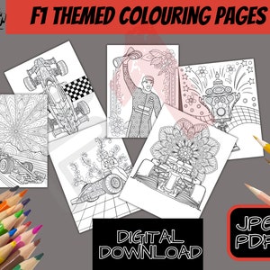 F1 themed Colouring Pages set of 5 F1 printables Coloring Page digital download