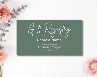Green Registry Card Template | Wedding Registry | Bridal Shower Registry Insert | Editable Canva Printable Enclosure Card | Digital Download