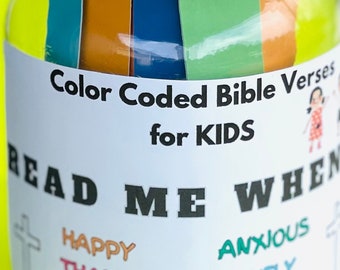 KIDS Bible Verses Jar, Bible Verses for Emotions and Feelings, Color Bible Verses, Scripture Jar for Kids, Read me when Jar, Devotional Gift