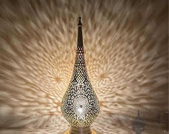 Handmade Moroccan Brass Table Lamp – Teardrop Oriental Night Light