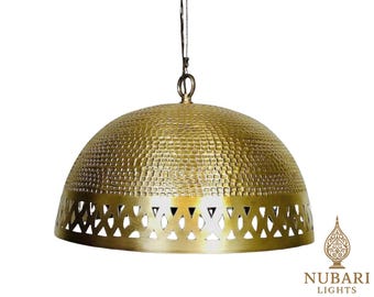 Hammered Brass Dome Pendant Light | Handmade Moroccan Ceiling Lamp Boho Farmhouse Lighting | Kitchen Island Light Fixture | Brass Chandelier