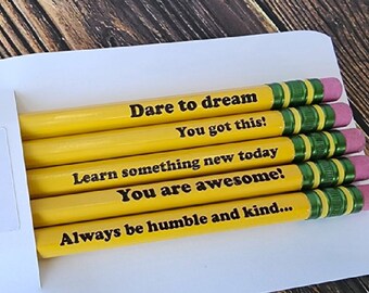 10 Motivational Pencils - Laser Engraved - Customizable - Back to School - Kids - Teacher