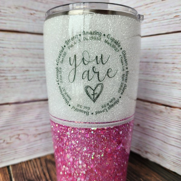 Affirmations Glitter Tumbler - Customizable Religious Bible Positivity Gift for Her Graduation Gift Unique Special Confirmation Bible Quotes