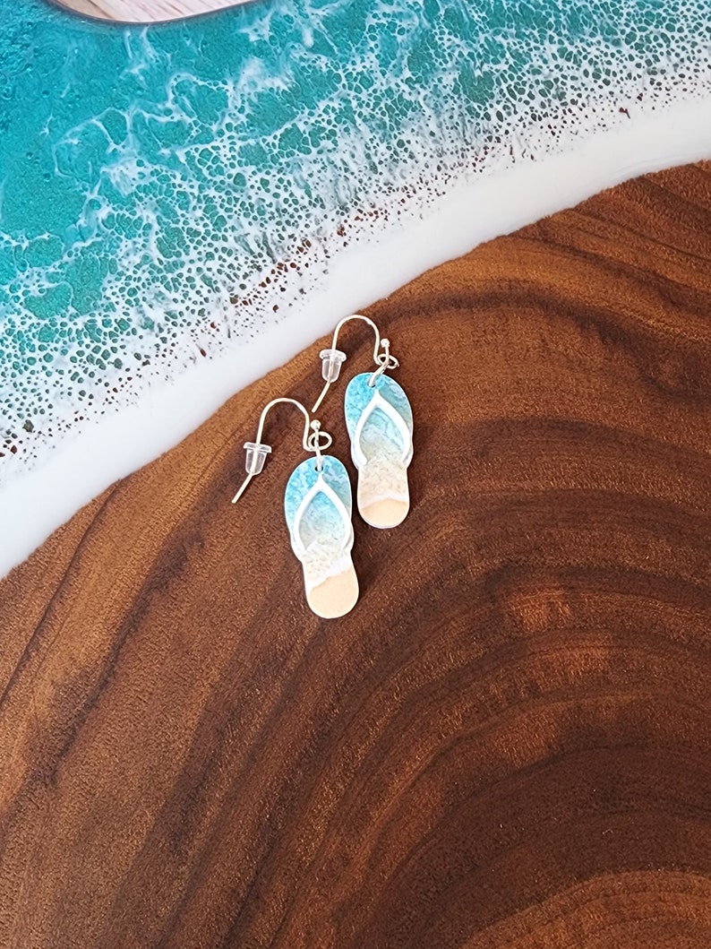 Beach Flip Flop Earrings Laser Cut Acrylic Earrings Unique Fun Dangle Beach Lover Gift for Her Summer Sunshine Sand image 3