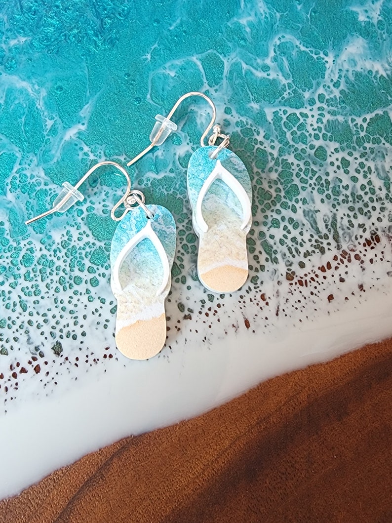Beach Flip Flop Earrings Laser Cut Acrylic Earrings Unique Fun Dangle Beach Lover Gift for Her Summer Sunshine Sand image 4