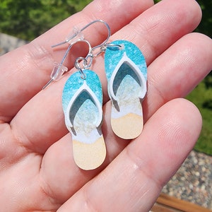 Beach Flip Flop Earrings - Laser Cut Acrylic Earrings - Unique - Fun - Dangle - Beach Lover - Gift for Her - Summer - Sunshine - Sand