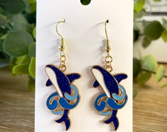 Whale Earrings | Enamel Charm & Real Gold Plated Hooks