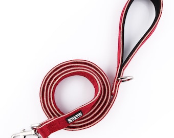 100% Organic Hemp Dog Leash Small 4 Foot or Large 6 Foot with Neoprene Padded Handle - Candy Apple Red