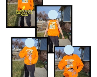 Medical Access, Adaptive Hoodies & Sweatshirts. Clothing modified for people with PICCs, Ports, Feeding tubes, and other medical tubing.