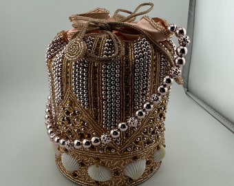 Beaded Bridal Potli Bag, Handmade Indian Wedding Bag