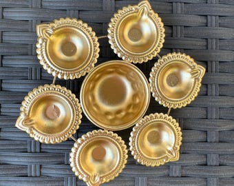 Metall Urli Schale mit Diyas: Diwali Weihnacht Dekor