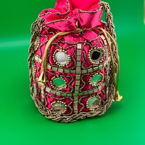 Mirror Work Indian Potli Bag: Ethnic Wedding Party Purse