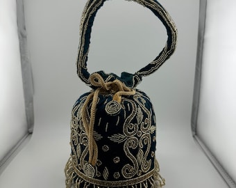 Embroidered Indian Potli Bag, Beaded Wedding Evening Bag