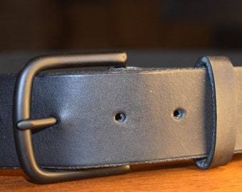Handmade Full Grain Black Leather Belt, 1.5 inch, USA Made