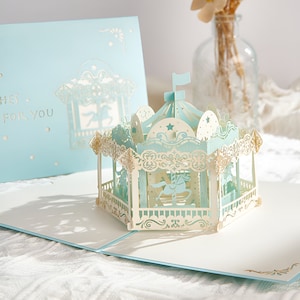 Carte plooibaar de vœux 3D haut de gamme -Carrousel |Feestelijke gelegenheden Personalisées Jubileum les Koppels Design innovant style tendance