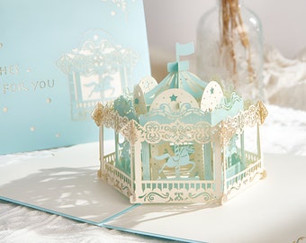 Carte pliable de voeux 3D haut de gamme -Carrousel |Occasions festives Personnalisées Anniversaire les Couples Design innovant style tendance